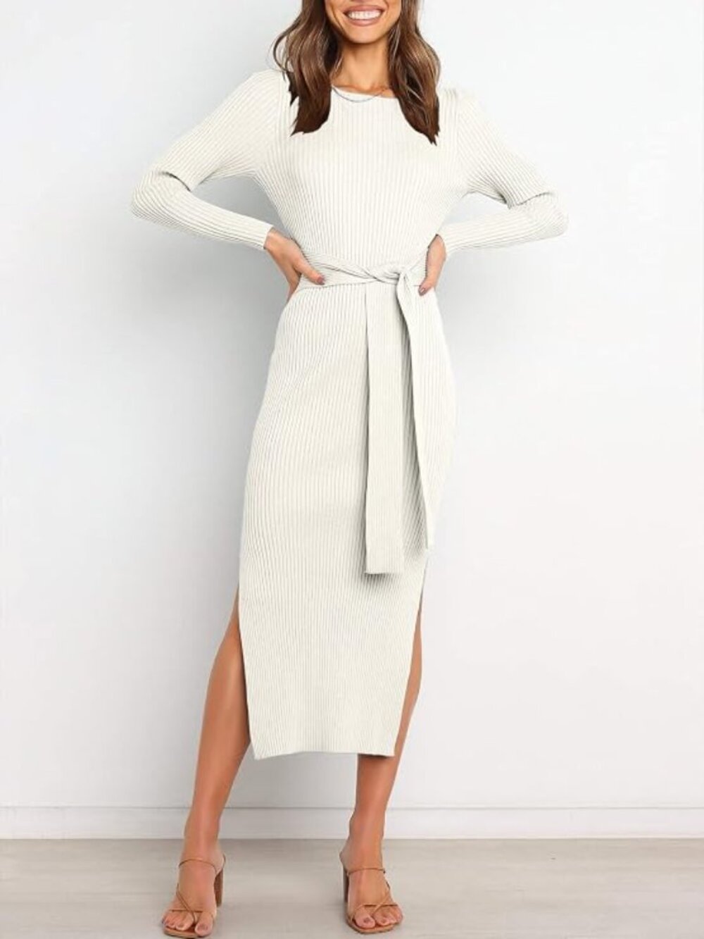 ANRABESS White Ribbed Knit Midi Sweater Dress 🤍